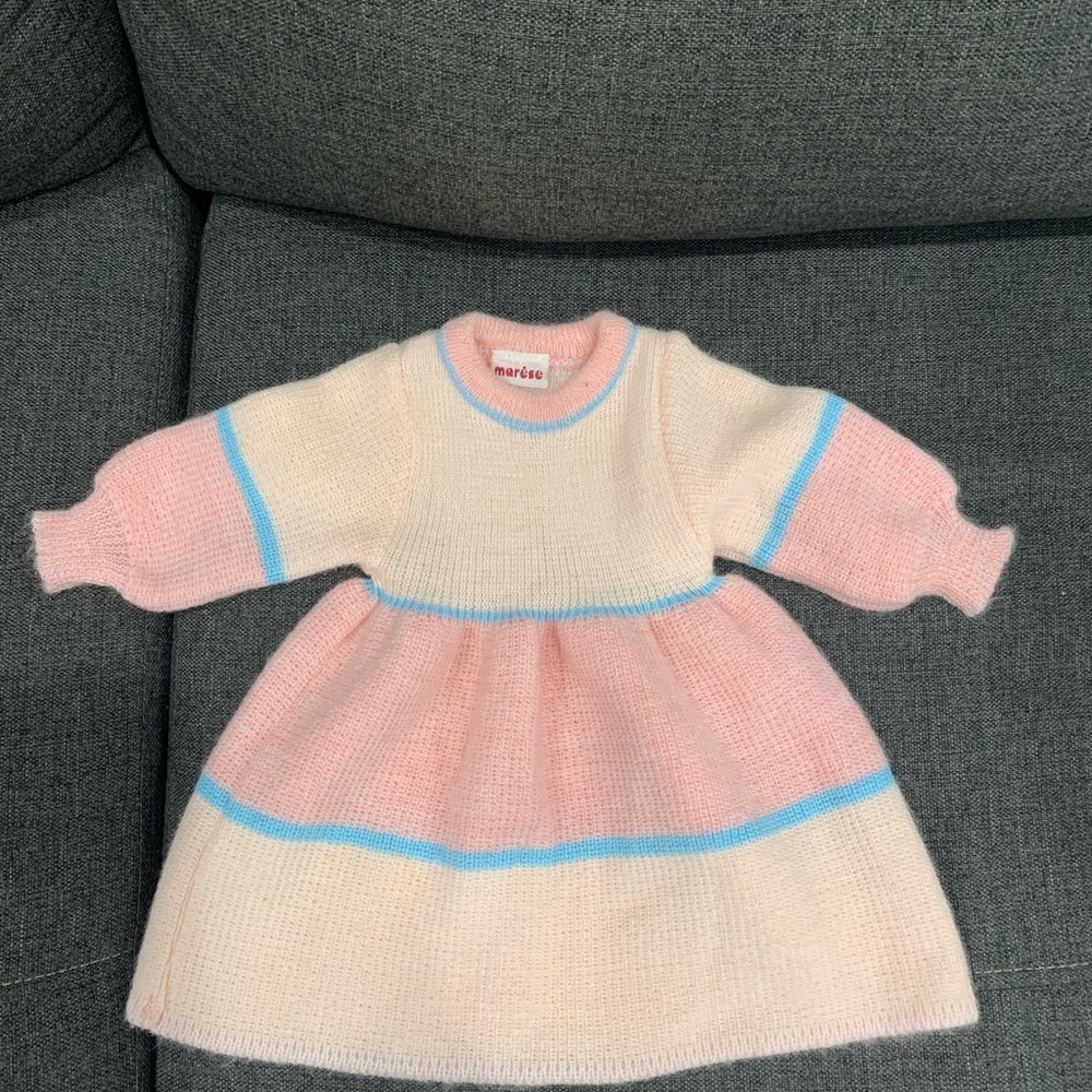 Vintage Marese Made in France baby girl wool combo stripes dress size 2T casual